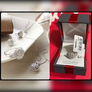 NWT 1/10CT T.W. Genuine Diamond Cluster Cocktail Ring in Sterling Silver Size 7